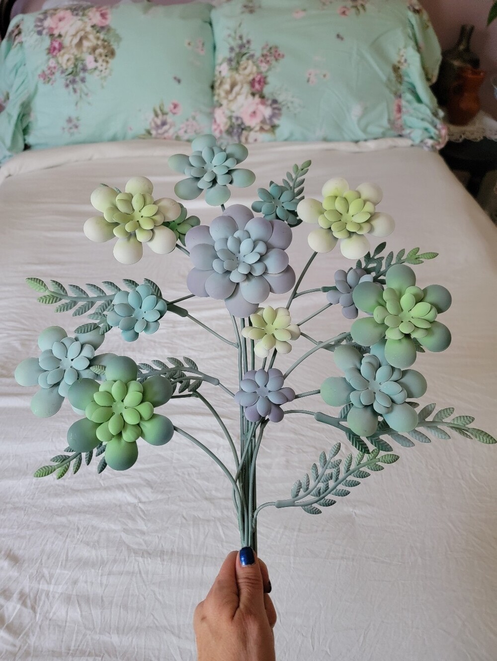 Mint Green Pastel Succulent Metal Floral Bouquet